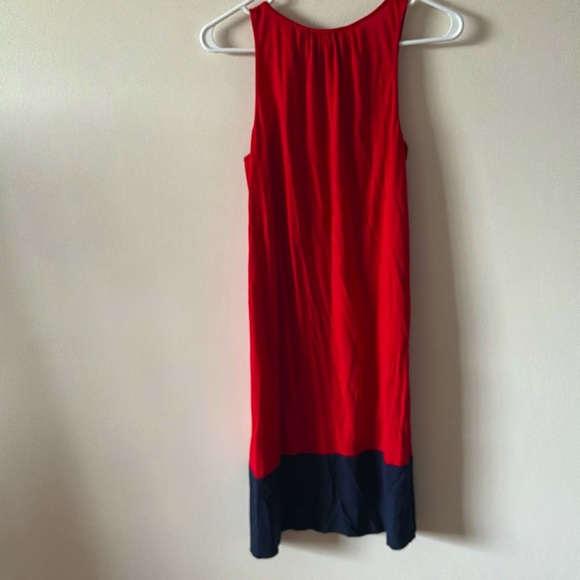Lauren Ralph Lauren Red & Navy Color Block Cotton Embroidered Monogram Dress - Picture 6 of 9